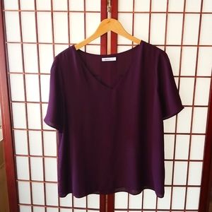 2/$30 Reitmans Chiffon Short Sleeve Blouse - Burgundy Large